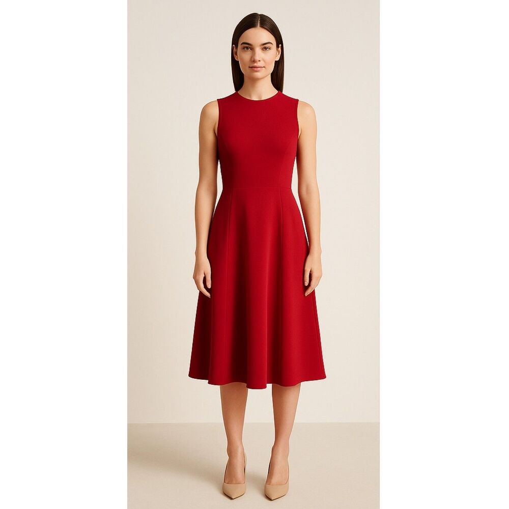 Derek Lam Red Sleeveless Ponte Fit & Flare Midi Dress Size S EUC